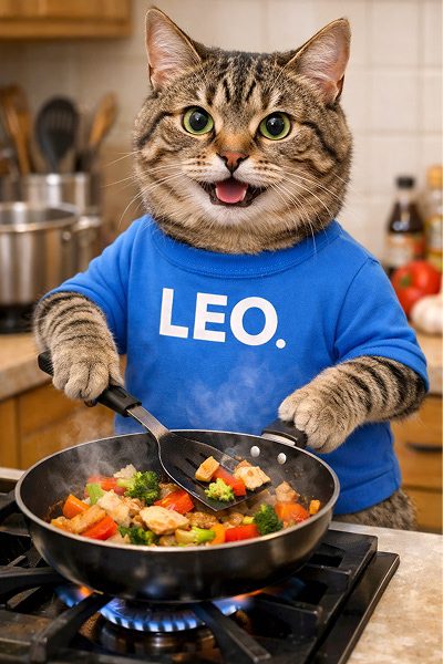 Leo wearing blue hoodie standing up